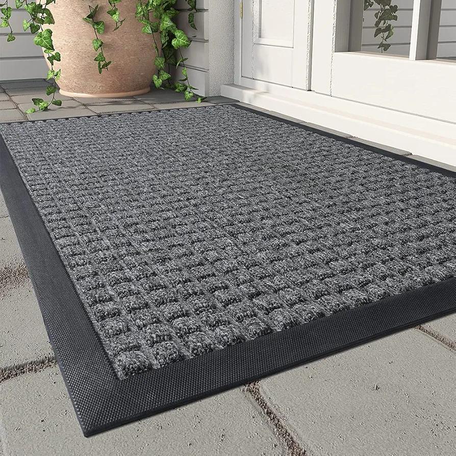 MontVoo-Door Mat Outside Entrance Outdoor Indoor Front Doormat for Entryway-Welcome Mat Durable Rubber Backed Entry Mat Non Slip Dirt Trapper Absorbent-Grey 36’’x60’’
