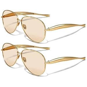 YDAOWKN Retro Gold Aviator Sunglasses for Women Men, Metal Oversized 70s Aviators Sun Glasses