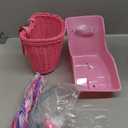 Aurelema Doll Bike Seat with 30 Pcs Stickers Decals Bike Basket for Kids Bike Handlebar Streamers Colorful Ribbons Tassel Daisy Bike Bell for Girls Boys Bike Accessories Christmas Kids Gift(Pink)