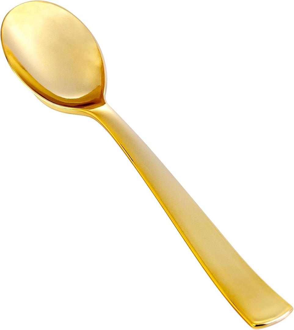 YOUBET 50Pcs Gold Plastic Spoons - Heavy Duty Plastic Spoons - Heavyweight Gold Disposable Silverware for Party & Dinners & Wedding