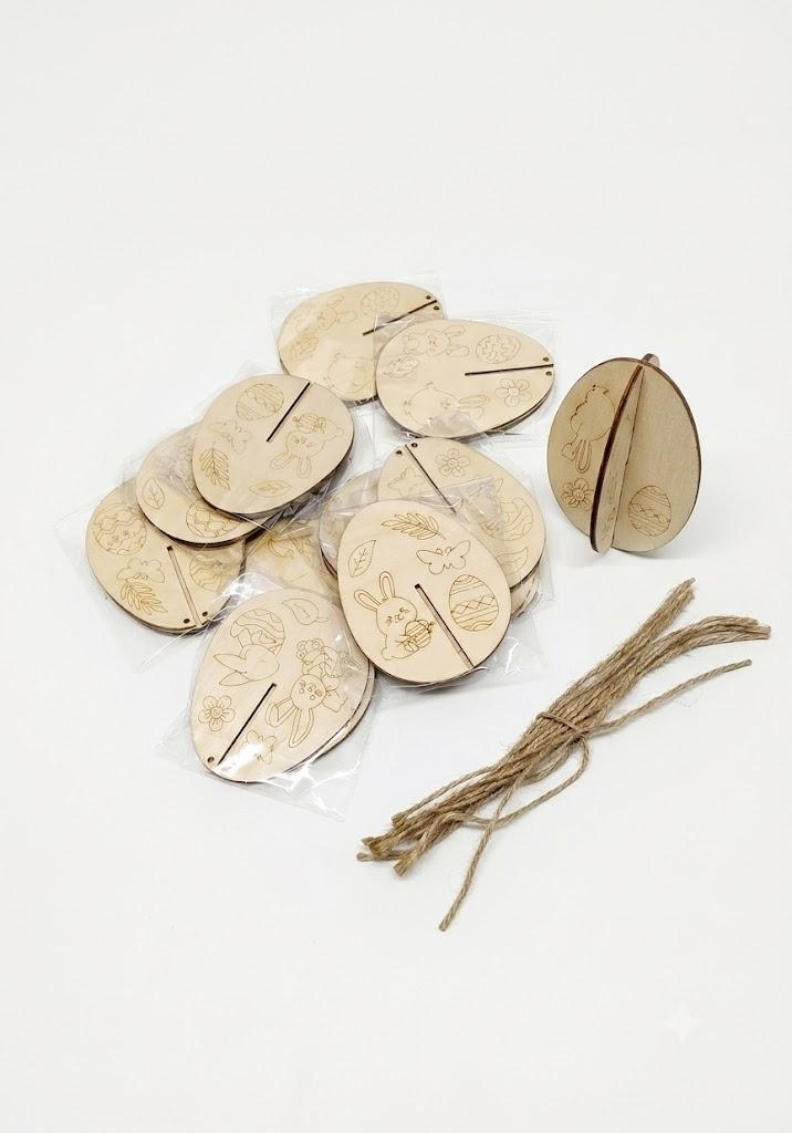 2 x Novabright 24 Pcs DIY 3D Wooden Easter Eggs Ornaments Crafts Unfinished Slices for Painting Spring Easter Egg Cutouts Craft DIY Blank Decorations (Rabbit)