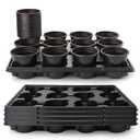 96 Pcs 4 inch Seedling Pots and 8 Pcs 12 Cell Reusable Plastic Nursery Pots Trays Thick Sturdy Seeds Starting Germination Carrying Trays Black Small Planter Nursery Propagation 8 Sets(Black)