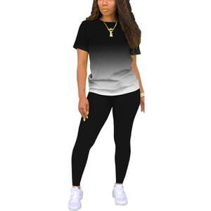Mrskoala Women Two Piece Outfits Summer Sweatsuits Matching Jogger Sets Loungewear Tracksuit Gradient Black XL