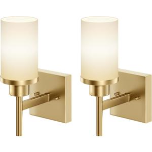 Vanity Lighting Fixtures with White Frosted Glass Shade, Modern Gold Wall Lamps for Bathroom Mirror Bedroom Living Room Porch, 2 Pack T001GD-L1-P2
