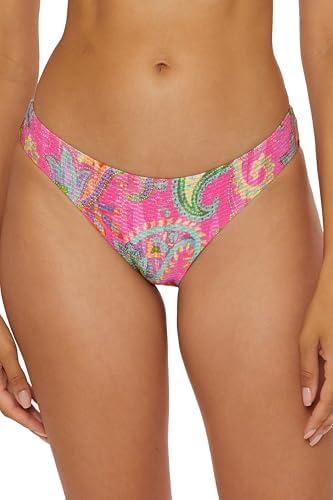 BECCA Women's Polynesia Shirred Hipster Bikini Bottom, Floral Print, Cheeky Coverage, Swimwear Separates L