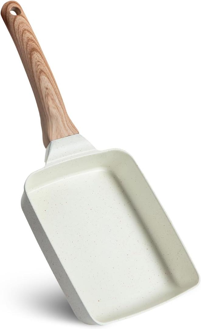 Nonstick Granite Omelette Skillet - Pancake Pan and Healthy Egg Cooker Suitable for Gas Stove Versatile Breakfast Skillet for Eggs, Pancakes, Plett, Crepes Frying Pan & Induction Cookware (White)