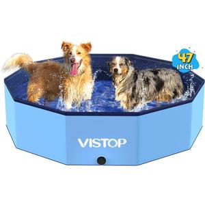 VISTOP Large Foldable Dog Pool, Hard Plastic Shell Portable Swimming Pool for Dogs Cats and Kids Pet Puppy Bathing Tub Collapsible Kiddie Pool (47inch.D x 11.8inch.H, Blue)