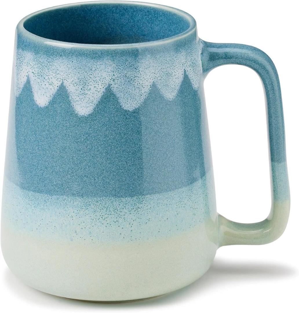 24oz Large Ceramic Coffee Mug with Big Handle, Handmade Kiln Glazed Large Coffee Mug Tea cup, Novelty MugUnique Uneven Surface for Office and HomeMicrowave and Dishwasher Safe (Light Blue)