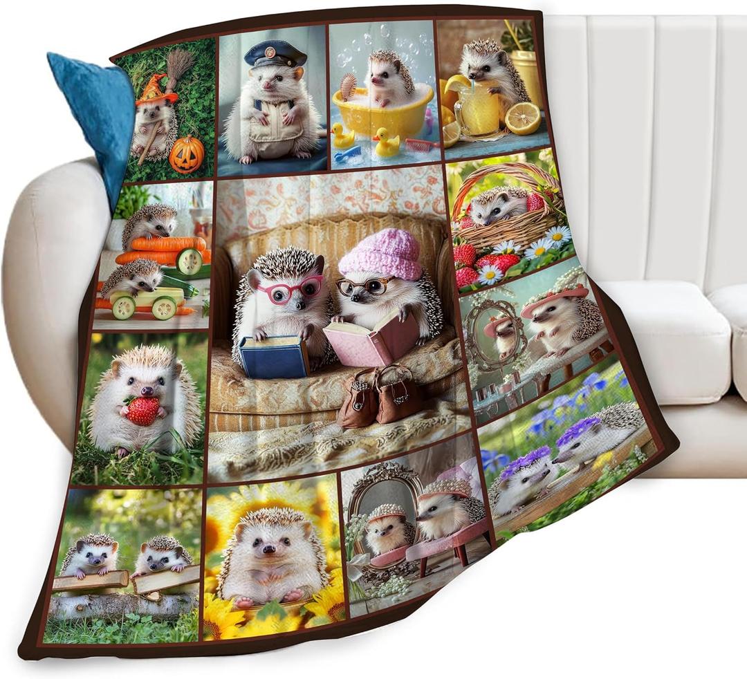 Hedgehog Blanket, Hedgehogs Throw Blankets, Hedgehog Gifts for Boys Girls Women Men Lover Adult Cozy Fleece Flannel Bedding Stuff Animal Plush for Couch Sofa Bed 50"X40"