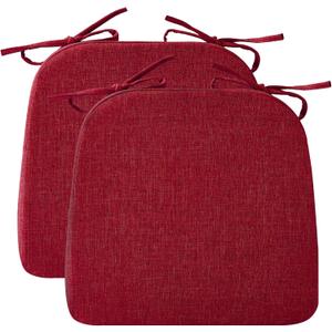 Ruqmuis Chair Cushions for Dining Chairs, 2" Thick Seat Cushions for Kitchen Chairs, D-Shaped Chair Pads with Washable Cover, Ties and Non Slip Backing, 17'' x 16'', Set of 2, Red