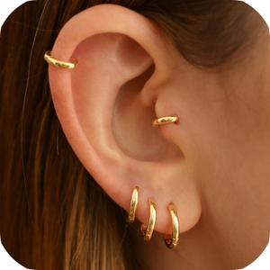 925 Sterling Silver Small Gold Hoop Earrings for Women Men,18K Gold Plated Hinge Huggie Hoop Earrings fit Cartilage, Helix, Tragus, Sung, Earlobe Lightweight Hypoallergenic Earrings (1 Pair - 7mm)