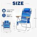 SUNNYFEEL Premium High Back Beach Chair for Adults, Heavy Duty All Aluminum Folding Beach Chair Supports 500 LBS, 5-Position Reclining Tall Beach Chair with Wooden Armrests & Head Pillow, Blue Stripe