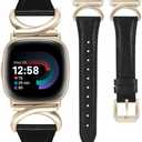 Minyee Leather Bands Compatible with Fitbit Versa 4/Versa 3/Fitbit Sense 2/Sense Band Women, Slim Thin Dressy Designer Premium Leather Strap with C-Shape Metal Buckle for Versa 3 4 Sense 2 Smartwatch