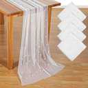 4 Pack 10 ft Pearl Table Runner Tulle Fabric Lace Boho Glitter Tablecloth Table Runners for Bridal Shower Birthday Party Wedding Arch Veil Dessert Desk Decorations 29.5 x 120 Inches (White)