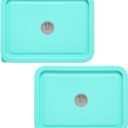 Replacement Lids for Pyrex 7210-PC 3 Cup Rectangle, Silicone Storage Cover Lid for Glass Bowl 2 Pack with Date Mark Turquoise