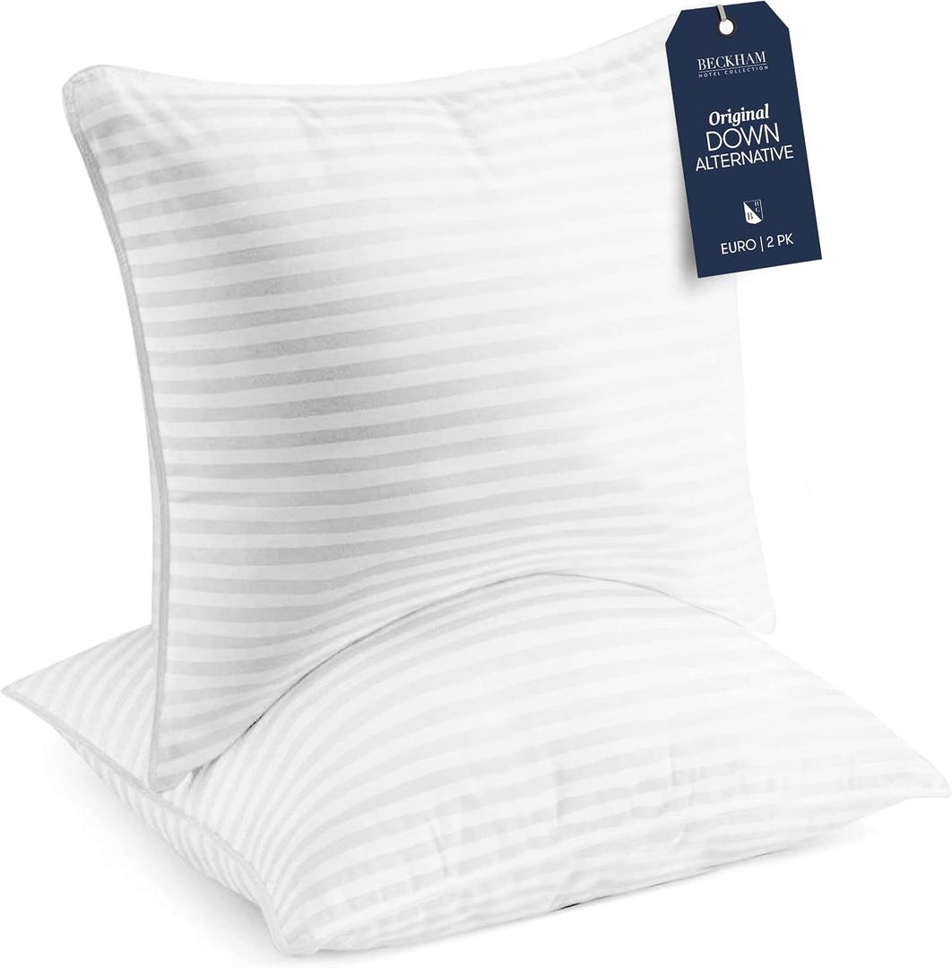 Beckham Hotel Collection Euro Size Throw Pillows (Set of 2), 26 x 26 Down Alternative Pillow Insert for Bed, Couch, and Sofa