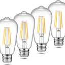 Vintage LED Edison Bulbs, 6W, Equivalent 60W, Non-Dimmable, High Brightness Warm White 2700K, ST58 Antique LED Filament Bulbs with 80+ CRI, E26 Medium Base, Clear Glass, Pack of 4