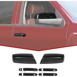 JeCar Rearview Side Mirror Covers Door Handle Trim Covers Exterior Accessories Compatible with Chevy Silverado & GMC Sierra 2014-2018, Carbon Fiber Finish