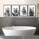 4Pcs Unframed Funny Bear Bathroom Wall Art Black And White Animal Wall Decor Picture Cute Bathroom Canvas Posters Prints for Restroom Washroom Dorm Laundry Room Decorations, 12x16in Poster