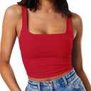 Artfish Women's Sleeveless Strappy Tank Square Neck Double Layer Workout Fitness Casual Basic Crop Tops (Large, Red)