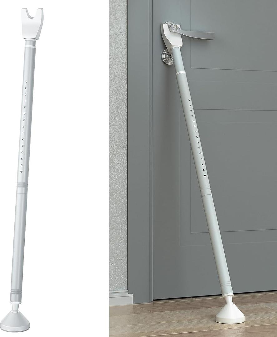 Upgraded Door Security Bar, Strong Safety Adjustable Sliding Patio Door Jammer for Home, Apartment, Travel (White)
