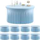 8 Pack Spandex Baby Blue Round Tablecloths for 60in Table, 120inch Stretchy Fitted 5FT Round Table Cloths, Wrinkle Free Table Cover with Skirt for Wedding Birthday Party Baby Shower Banquet