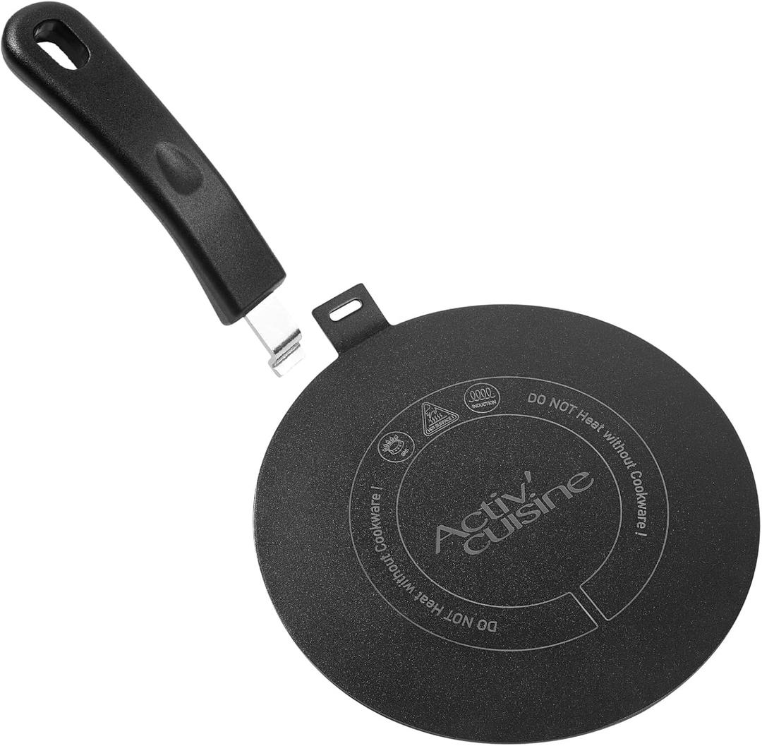 Stainless Steel Heat Diffuser for Electric Glass Gas Ceramic Cooktop, Induction Adapter Simmer Plate, Gas Stove Converter Disk with Removable Handle, Black 7.87 inch