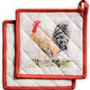 Maison d' Hermine Pot Holders 100% Cotton Heat Resistant Potholders 8" x 8" Hot Pads with Loop BBQ Cooking Baking Hotel Farmhouse Kitchen Handling Hot Pans Spring Summer (Pack of 2, Campagne)