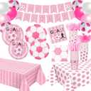 Zhehao 143 Pcs Sport Birthday Decorations Party Supplies Serves 24 Include Sport Themed Plate Fork Napkin Cup Banner Balloon Tablecloth for Birthday Party Favor(Pink,Soccer)