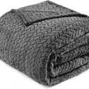 Exclusivo Mezcla Dark Grey Fleece King Size Blanket for Bed, 90x104 Inches Soft Cozy Jacquard Flannel Blankets, Lightweight Fuzzy Plush Warm for All Seasons