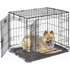 MidWest Homes for Pets 24-Inch Two-Door iCrate Folding Dog Crate with Divider Panel, Leak-Proof Tray & Secure Latches  Metal Wire Kennel for Small Breeds  Portable, Durable & Easy to Assemble (24.8"L x 17.9"W x 19.5"H)