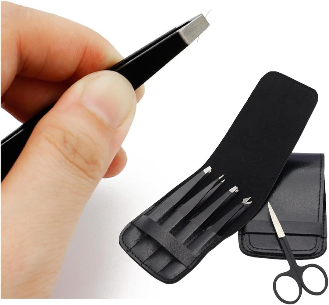 Eyebrow Trimmer Set Stainless Steel with Precision Scissors and Multi-Tip Tweezers for Facial Hair Grooming