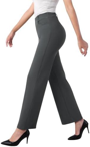 IPMQ Womens Wide Leg Dress Pants Stretch Work Slacks with Pockets | 4-way Stretch, Faux Fly, Wrinkle Resistant, High Waist Pull-On fit for Office, Business Casual, Interview, Travel, Daily Wear, XXL
