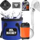 Elil Portable Camping Shower Pump with 3 Gallon Collapsible Bucket - Rechargeable Battery Camp Shower Electric Shower, Portable Shower for Camping Shower Tents (Shower Pump + 5 Gal Bucket)