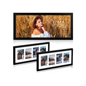 Sintuff 2 Pack Collage Frame Display for Four 4 x 6 Photos Displays Openings Black Wood Picture Frame Collage Horizontal or Vertical Acrylic Multi Photo Wall Decor for Graduation Mother (8 x 20 Inch)