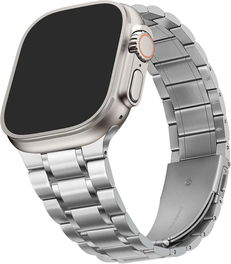 HITZEE Metal Bands Compatible with Apple Watch Band 49/46/45/44/42mm, Stainless Steel Replacement Men/Women Band Strap Compatible for iWatch Ultra 3/2/1 SE3-1 Series 11 10 9 8 7 6 5 4-1, Silver