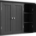 ChooChoo Bathroom Wall Cabinet with 3 Doors, Laundry Cabinet Wall Mounted, Medicine Cabinet with Adjustable Shelves, Hanging Kitchen Cupboard Organizer, Black, 9.06"D x 31.1"W x 23.4"H