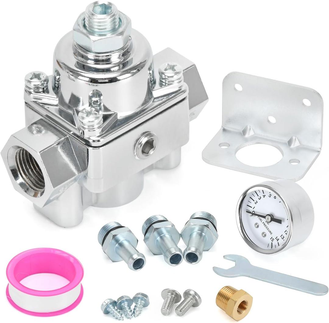 12-803 Adjustable Fuel Pressure Regulator with Gauge, Compatible with Holley and Edelbrock Carburetors, 4.5-9 PSI, 3/8" NPT, 1-in 2-Out