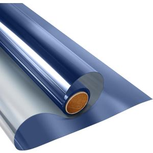 KESPEN Window Privacy Film Window Tint for Home Sun Blocking Static Cling One Way Mirror Tint Anti UV Reflective Film for Home and Office, Blue-Silver, 23.6 Inch X 6.5 Feet