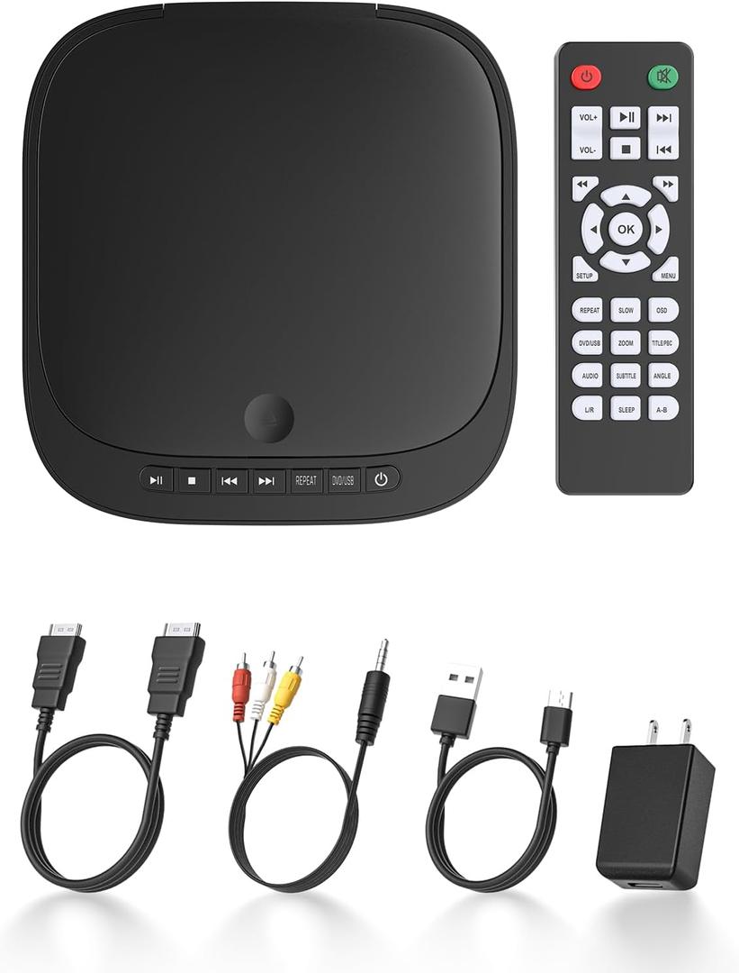 Mini DVD Player with HDMI, Small DVD Player That Plays All Regions and Formats, DVD CD Players for TV Support 1080P Video, AV Output, USB/TF Card Input, Remote Control (116 BLACK)