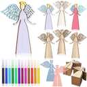 Huwena 72 Pcs Christmas Angel Craft Kit 48 Wood 3D Angel Cutouts with 24 Colored Markers Wooden Unfinished Slices to Paint for Xmas Winter DIY Handmade Tiered Tray Decor