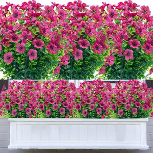 20 Bundles Artificial Flowers Outdoor,UV Resistant Faux Flowers No Fade Outdoor Fake Plastic Plants Outside Garden Porch Window Box Decor(Rose Red)