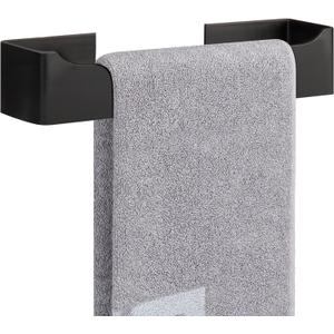 NearMoon Self Adhesive Hand Towel Holder/Towel Ring, Stainless Steel Hand Towel Bar Rustproof Stick on Wall-Towel Rack for Bathroom/Kitchen, Square Sticky and Wall Mounted (9 Inch, Matte Black)