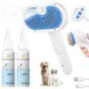 Pet Steam Brush for Dog & Cat - 3-in-1 Steam Grooming Brush for Shedding & Hair Removal - Self Cleaning Spray Comb with Mist for Long Haired Pets - Includes 2*Waterless Shampoo, Blue