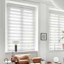 GHV Cordless Zebra Blinds for Windows Free-Stop Shades Light Filtering Dual Layer Light Control for Day and Night (White, 32 in (W) x 64 in (H))