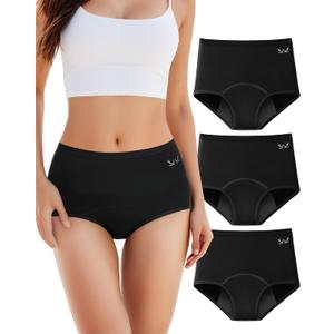 TANSTC Period Underwear for Women Heavy Flow Leakproof Panties Soft Fit Teens High Waisted Menstrual Panties-3 Pack (Medium)