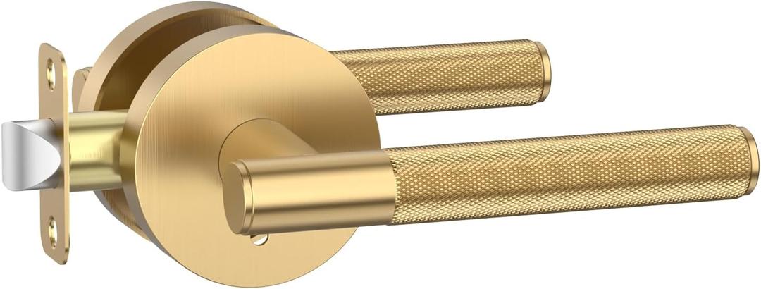 Amerdeco 1 Pack Champagne Bronze Door Handles Interior, Knurled Privacy Door Handles, Heavy Duty Door Lever for Bedroom or Bathroom, Reversible Keyless for Left Right Handed Doors AM0016