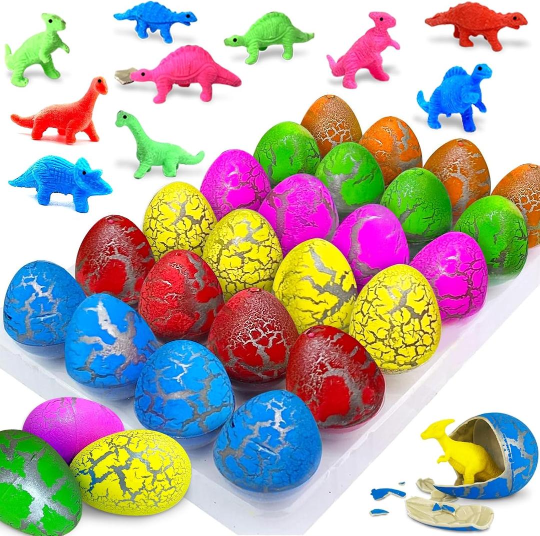 24 Pcs Large Hatching Dinosaur Eggs Dinosaur Birthday Party Favors, Kids Toddlers Goodie Treat Bag Stuffers, Carnival Classroom Prizes, Treasure Box Toys, Boy Girl Grow in Water Dinos Egg Science Kits (Multicolor)