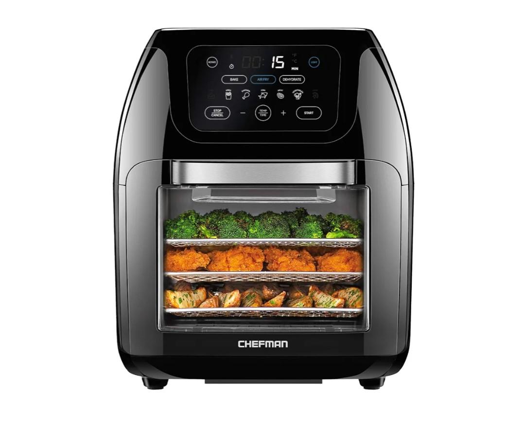 CHEFMAN Multifunctional Digital Air Fryer+ Rotisserie, Dehydrator, Convection Oven, 17 Touch Screen Presets Fry, Roast, Dehydrate, Bake, XL 10L Family Size, Auto Shutoff, Large Easy-View Window, Black