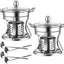 Shabu hot pot Stainless Steel Chafing Dishes hotpot single Mini cooking pot Cookware Non-Magnetic Burner with 2 spoons